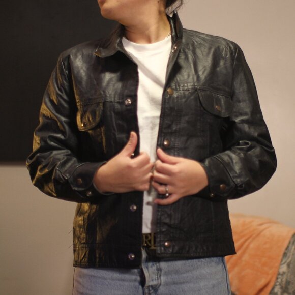 Vintage Leather Jacket for Women Black - Picture 2 of 13